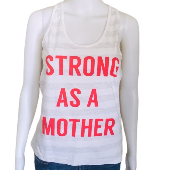 STRONG AS A MOTHER Stripe Tank Top With Scoop Neck & Racer Back Grey Size Medium - Picture 1 of 12
